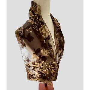 Vintage Damask Shear Rectangle Neck Scarf Brown Floral Textured 10 x 58 Korea